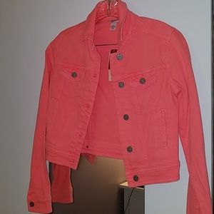 Coral color crop jean jacket